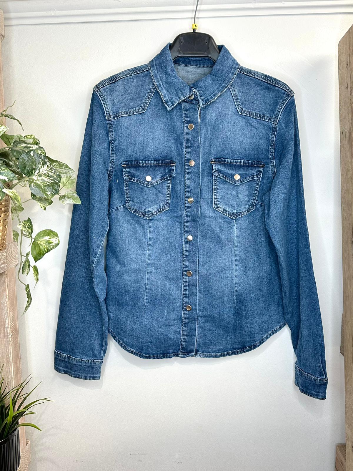 Mid wash denim stretch shirt