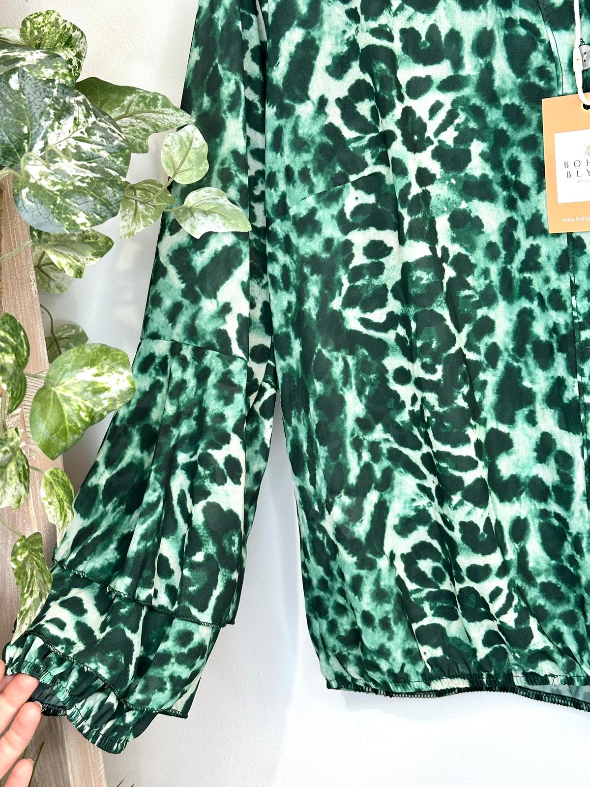 Leopard Sheer Blouse Green