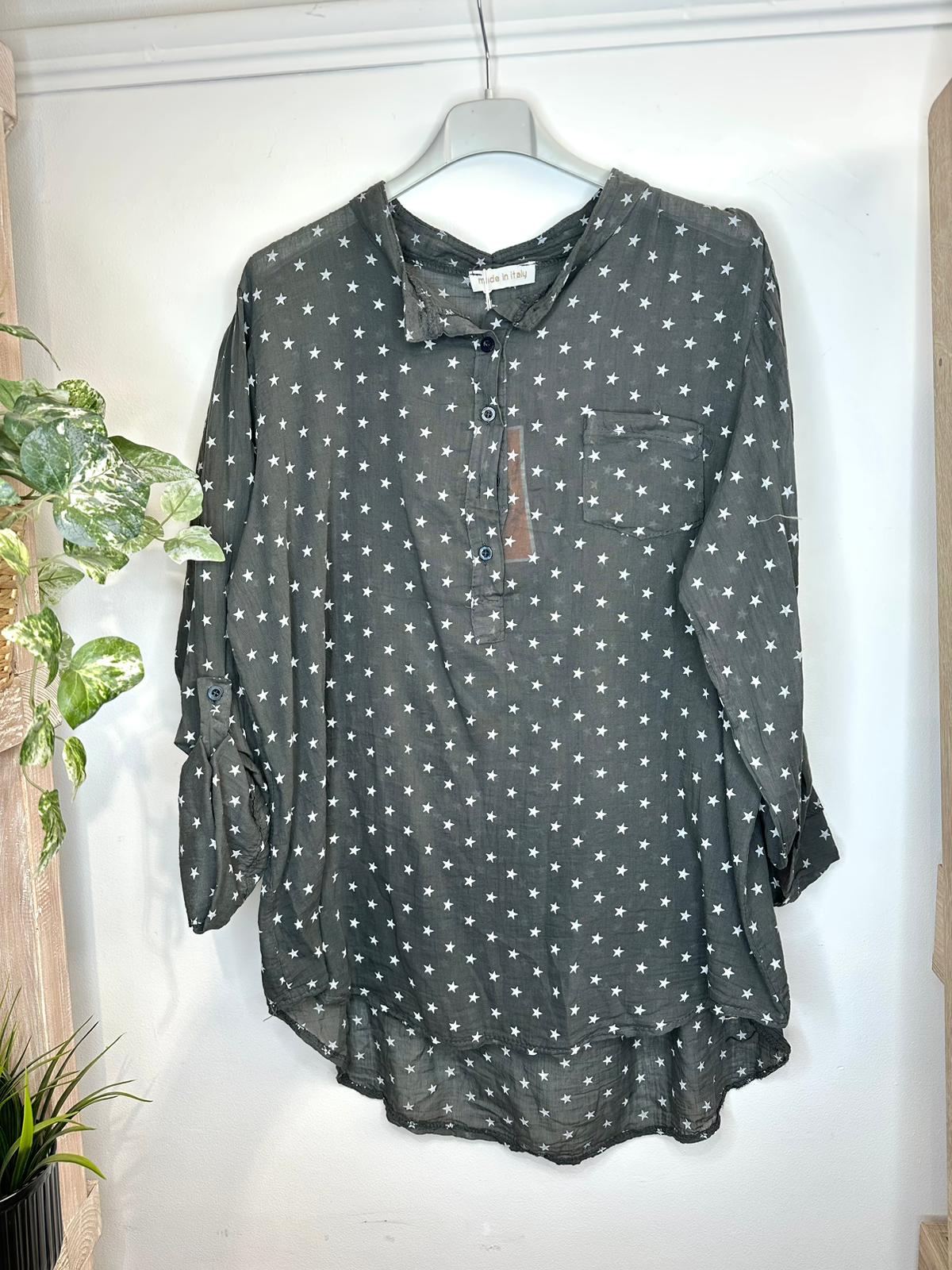 Stars and Style Sheer Blouse Charcoal