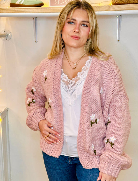 Ditsy Daisy knit cardigan -  soft pink