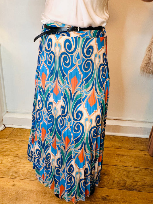 Retro pleated chiffon style midi skirt