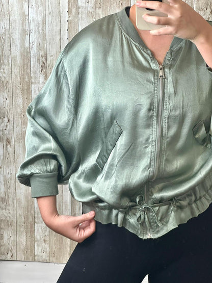 Khaki silky bomber jacket