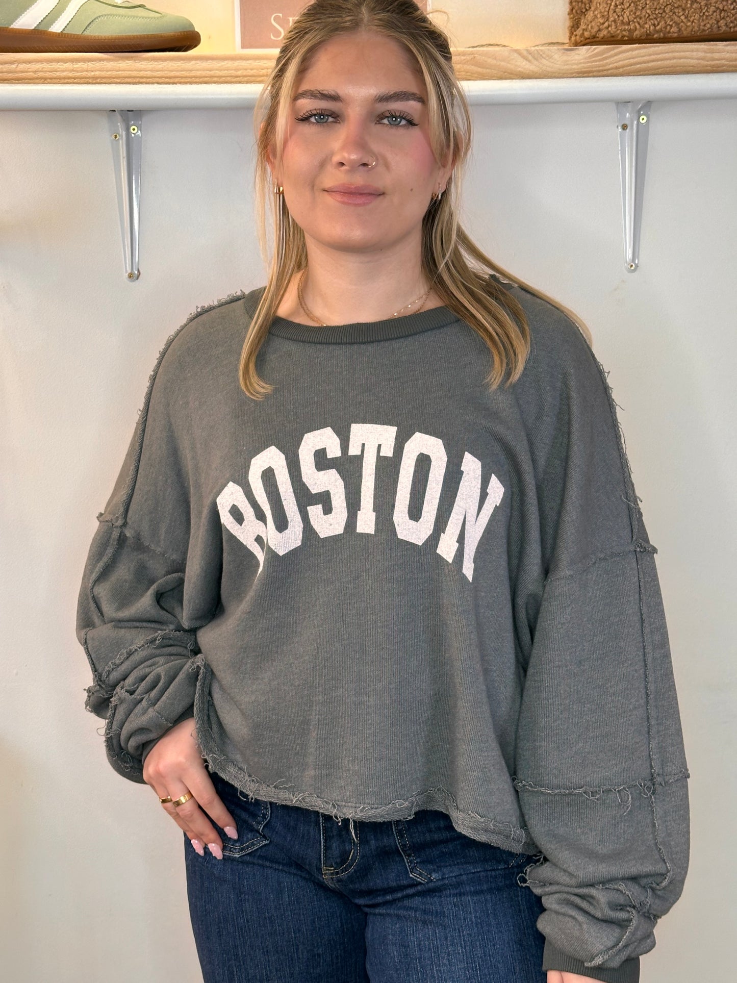 Boston Oversized Slouchy Sweatshirt Grey