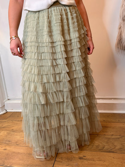 Pretty in Tulle Tiered Sage Green Skirt