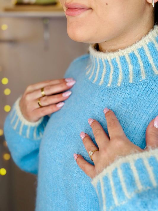 Stripe detail light blue soft wool mix jumper