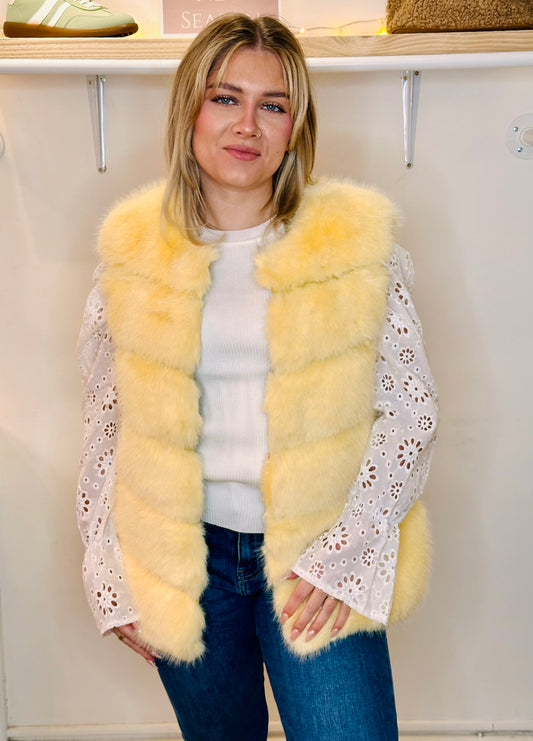 Soft Faux Fur Gilet - lemon