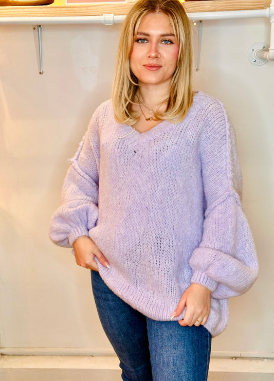 So soft and snuggly lilac chunky edged lana wool mix oversized jumper