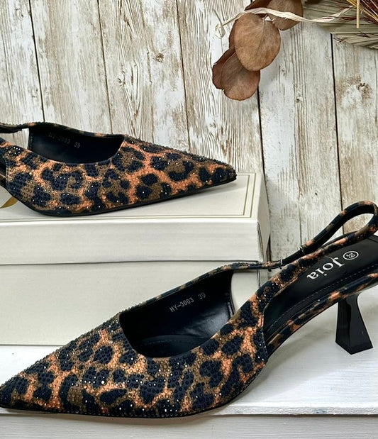 Leopard sparkly kitten heels