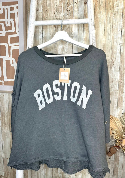 Boston Oversized Slouchy Sweatshirt Grey