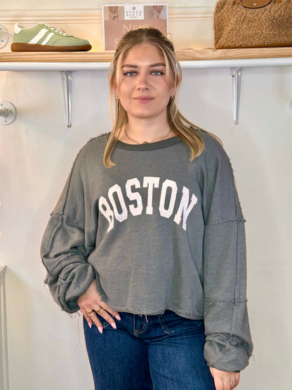 Boston Oversized Slouchy Sweatshirt Grey