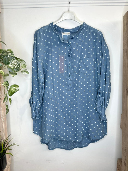 Stars and Style Sheer Blouse Denim Blue