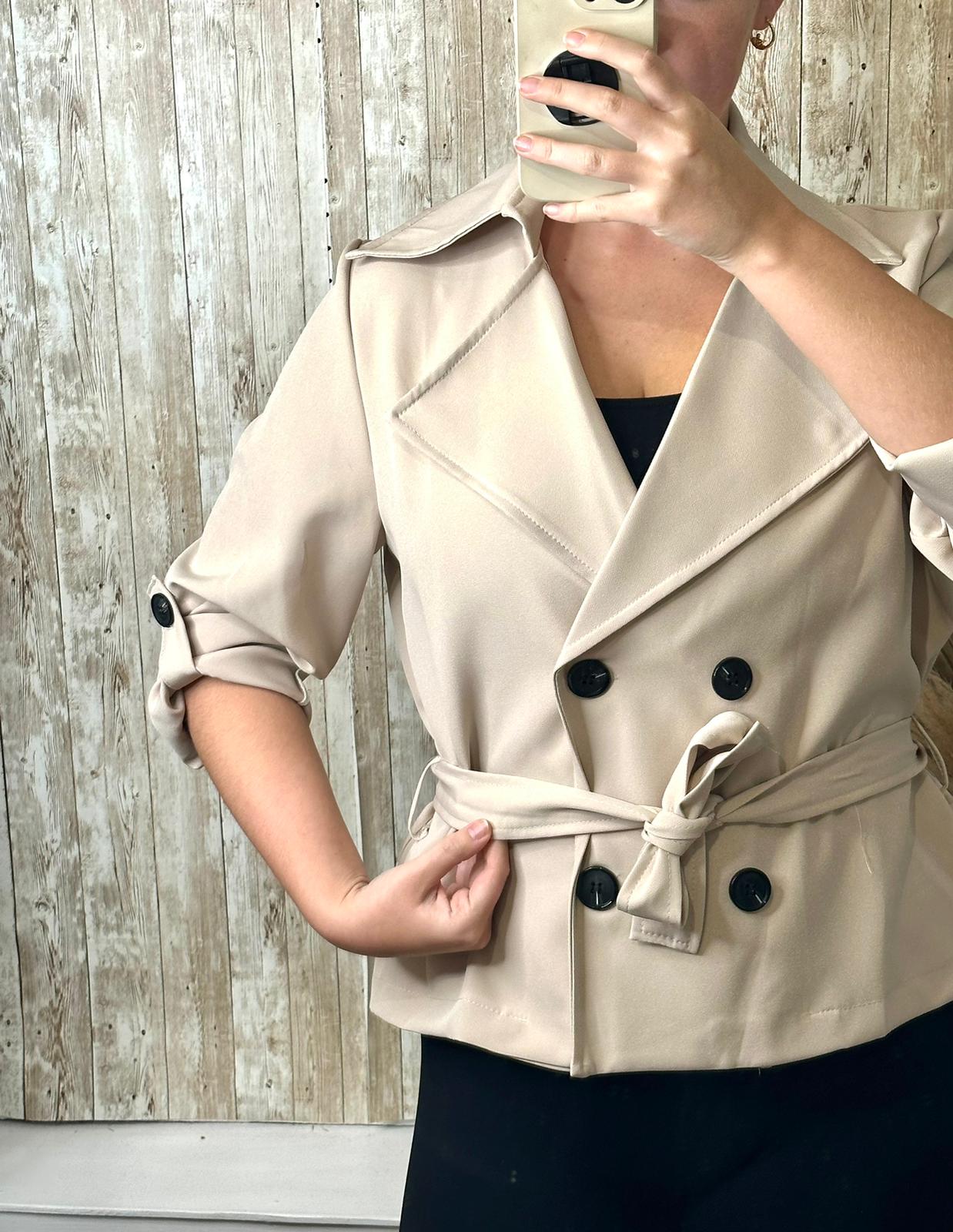 Cropped Trench Mac style blazer with tie belt