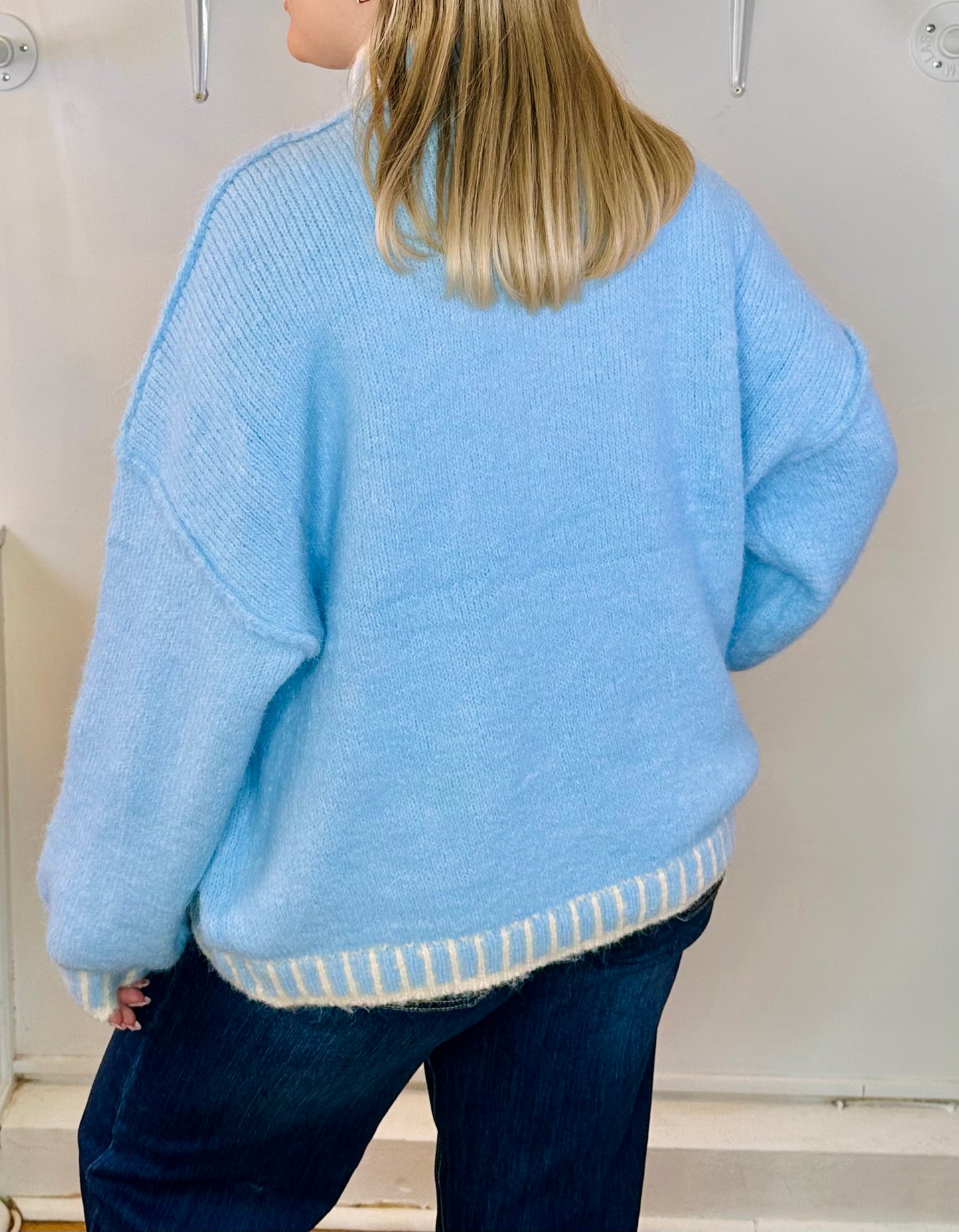 Stripe detail light blue soft wool mix jumper