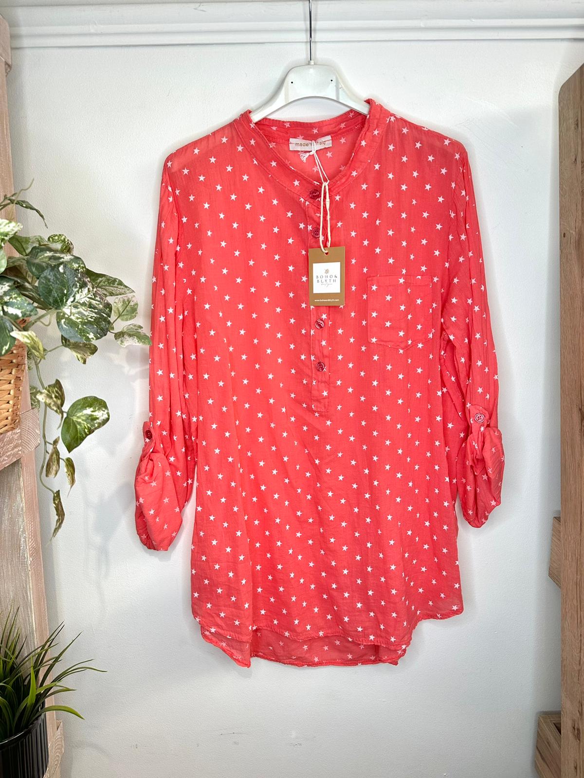 Stars and Style Sheer Blouse Coral