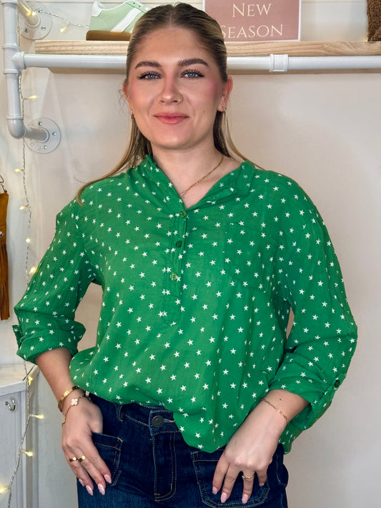 Stars and Style Sheer Blouse Green