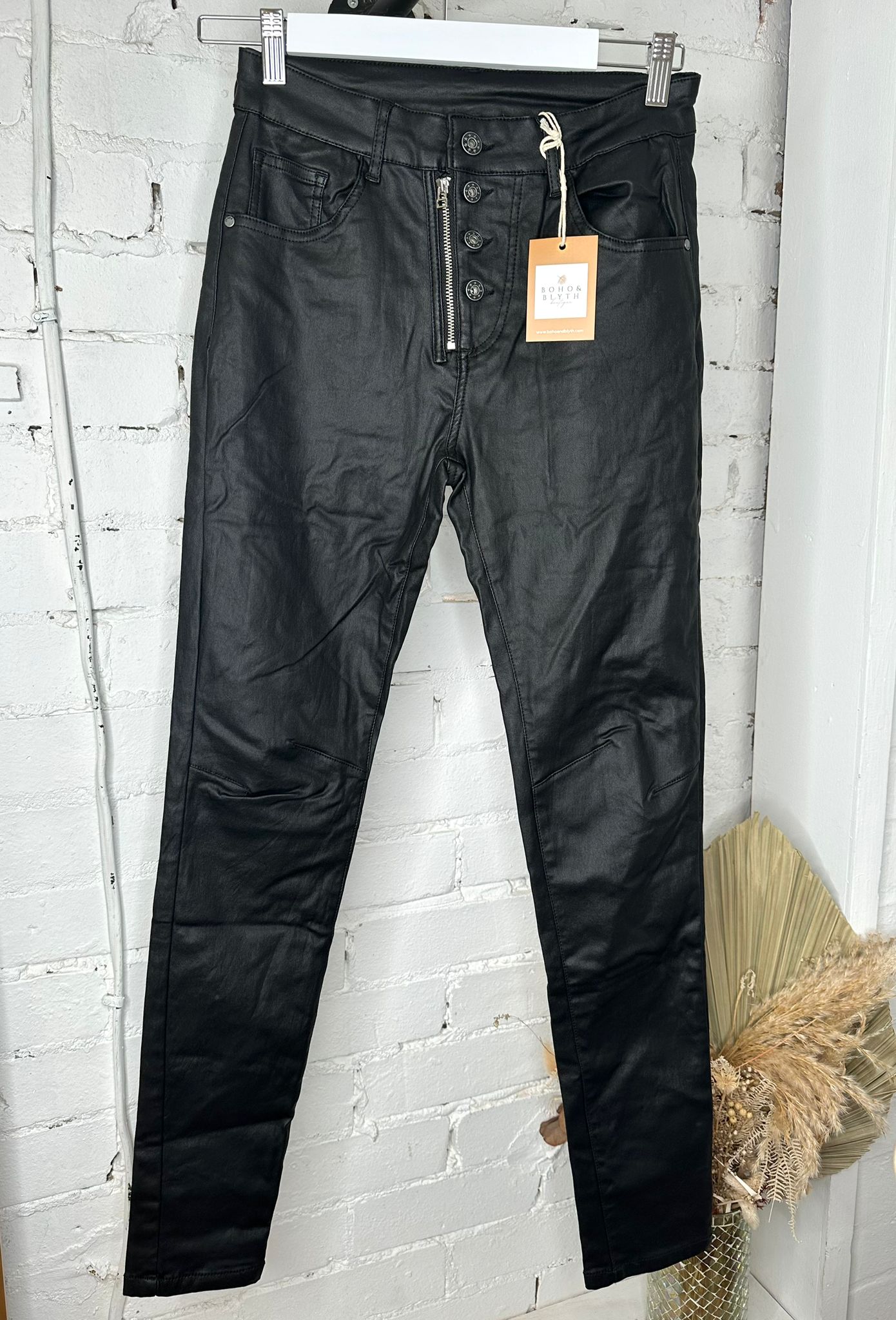 The Yoxford four button hole black coated jeans