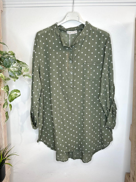 Stars and Style Sheer Blouse Khaki