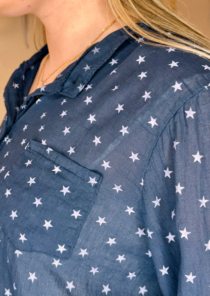 Stars and Style Sheer Blouse Navy Blue