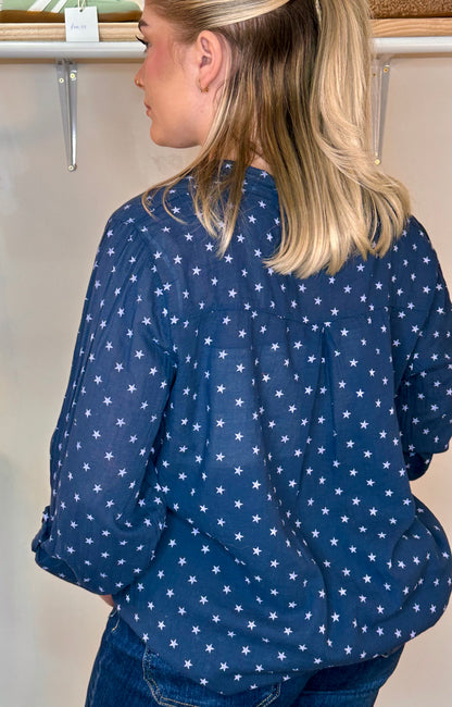 Stars and Style Sheer Blouse Navy Blue