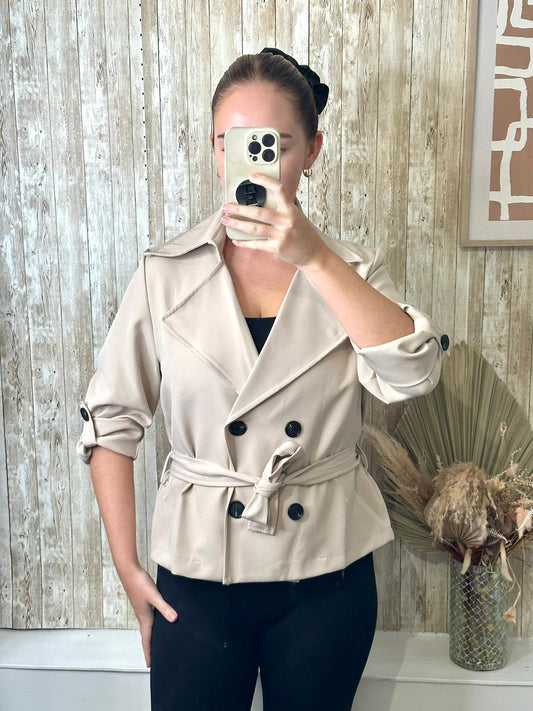 Cropped Trench Mac style blazer with tie belt