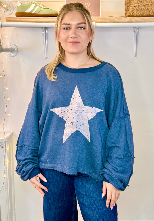 Star Oversized Slouchy Sweatshirt blue