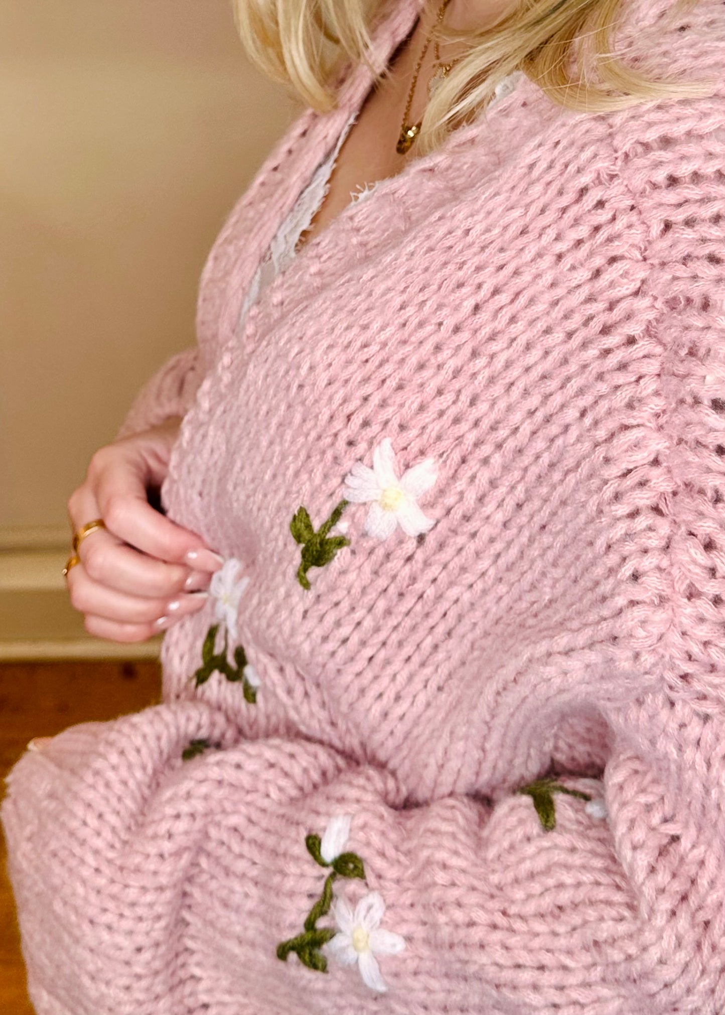 Ditsy Daisy knit cardigan -  soft pink