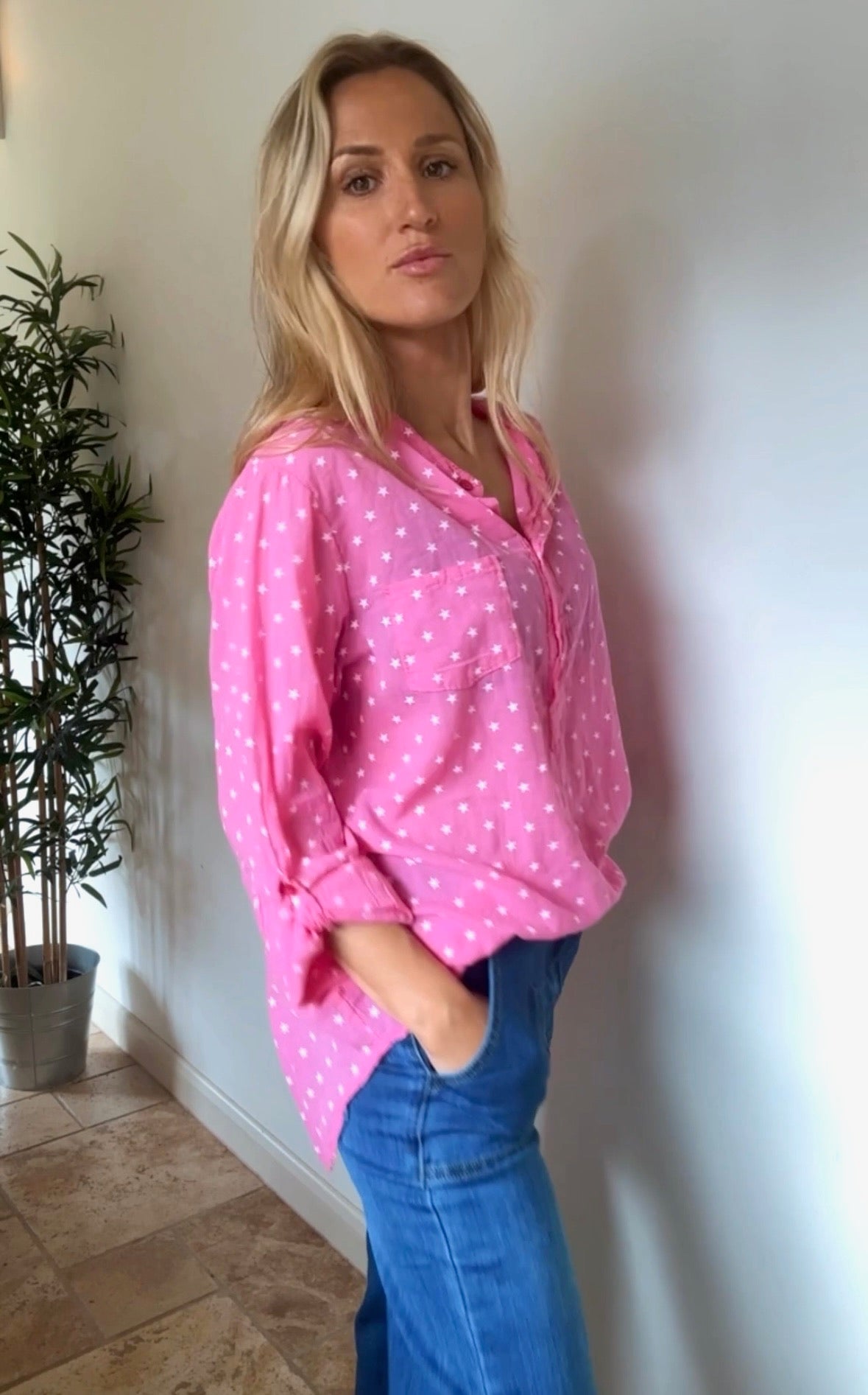 Stars and Style Sheer Blouse Hot Pink