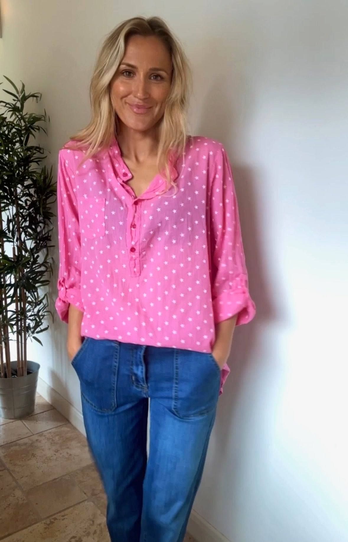 Stars and Style Sheer Blouse Hot Pink