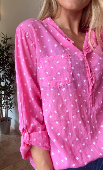 Stars and Style Sheer Blouse Hot Pink