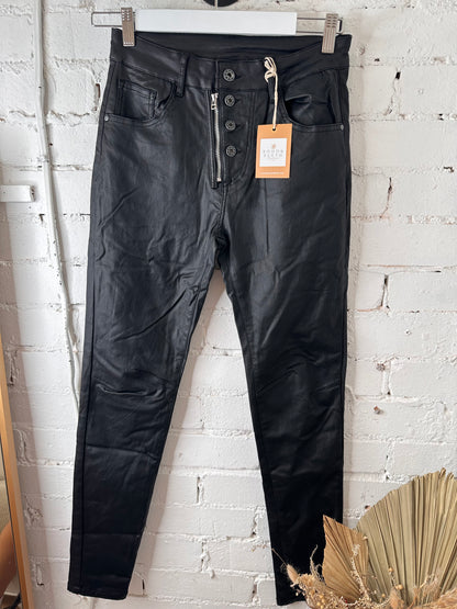 The Yoxford four button hole black coated jeans