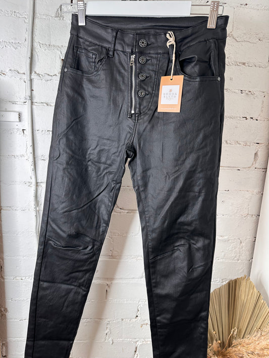 The Yoxford four button hole black coated jeans