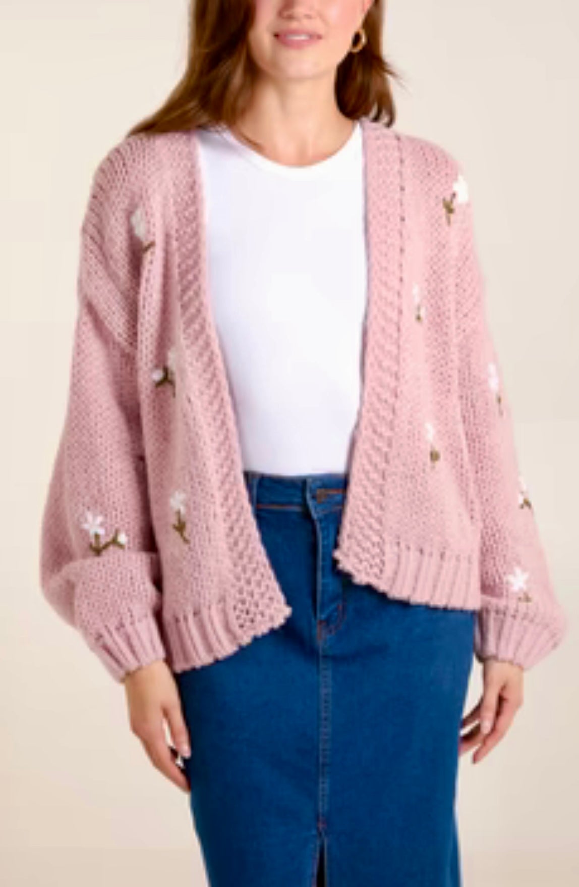 Ditsy Daisy knit cardigan -  soft pink