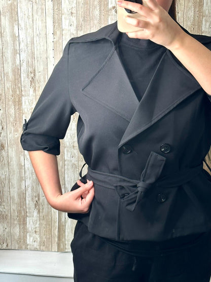 Cropped Trench Mac style blazer with tie belt