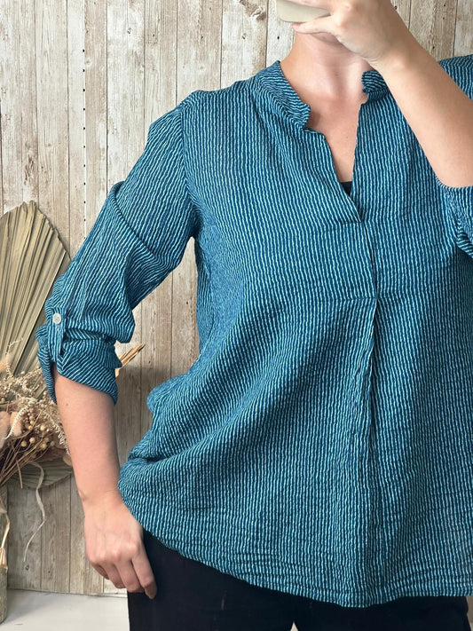 Stripes and Style Cotton Blouse Teal