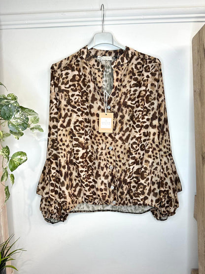 Leopard Sheer Blouse Beige and Brown