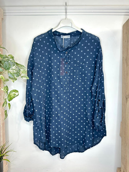 Stars and Style Sheer Blouse Navy Blue