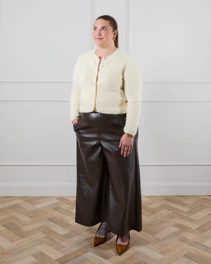 Chalk Darcy Faux Leather Trousers- Brown