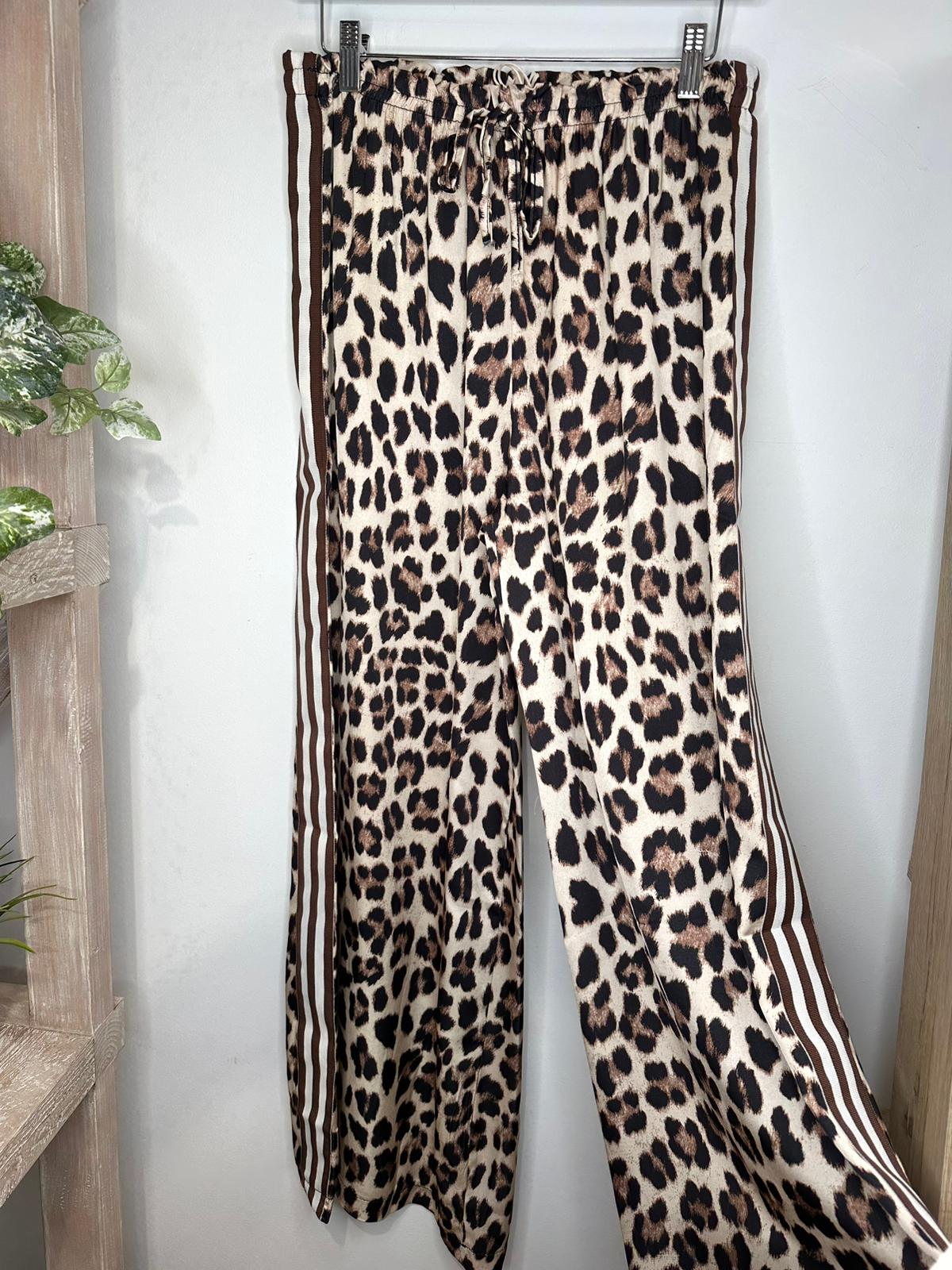 Leopard silky side stripe trousers