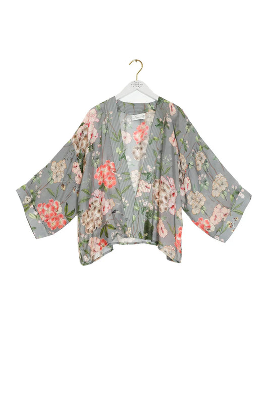 One Hundred Stars- Trailing Blossom Grey Kimono